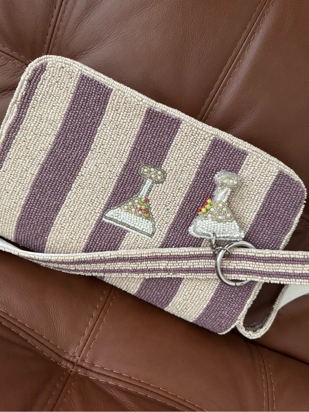 Beaded Martini Stripe bag  in Lavender and Cream - Picture 5 of 5